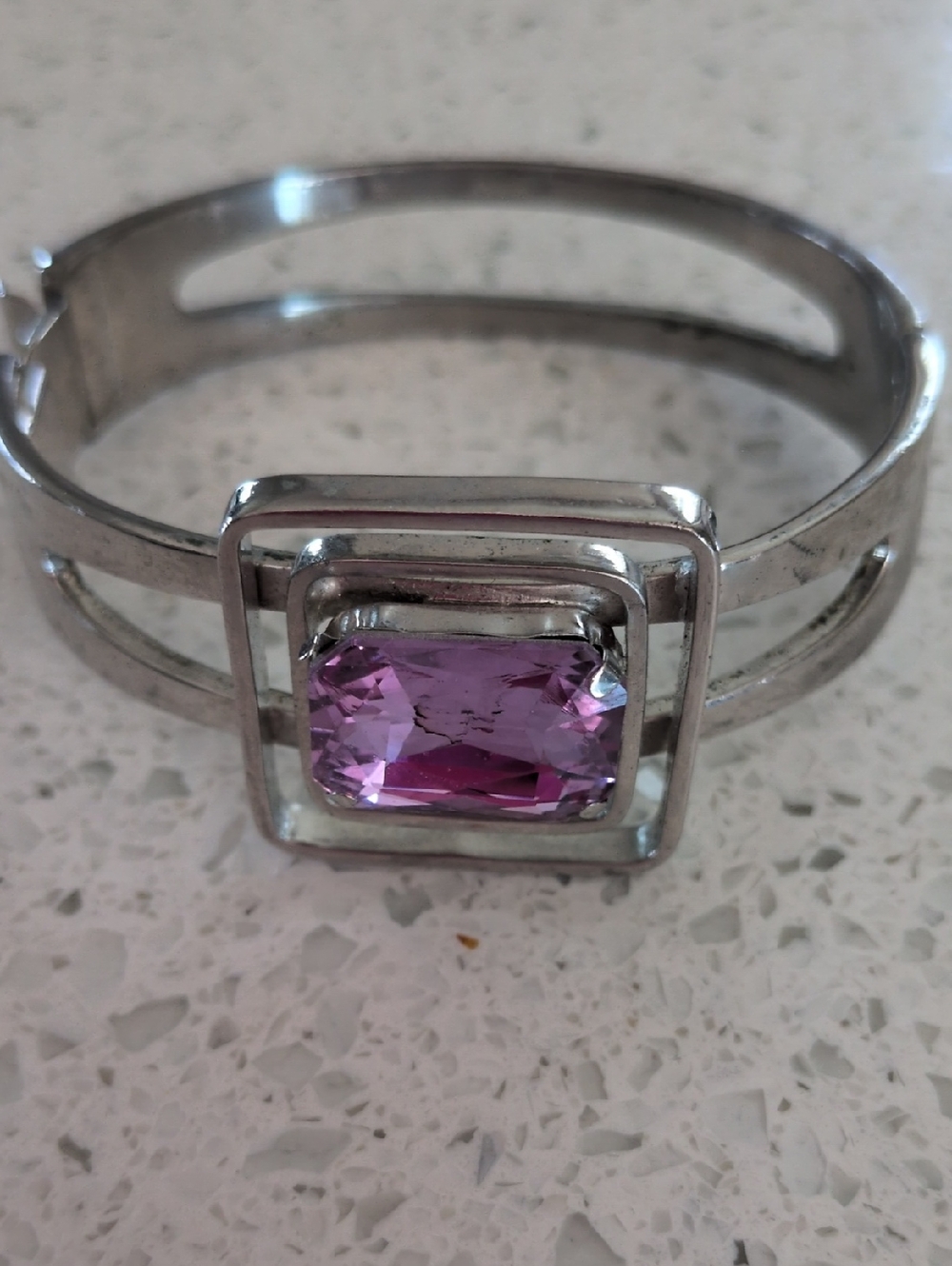 Sterling-Style Silver Cuff Bracelet with Purple Gemstone